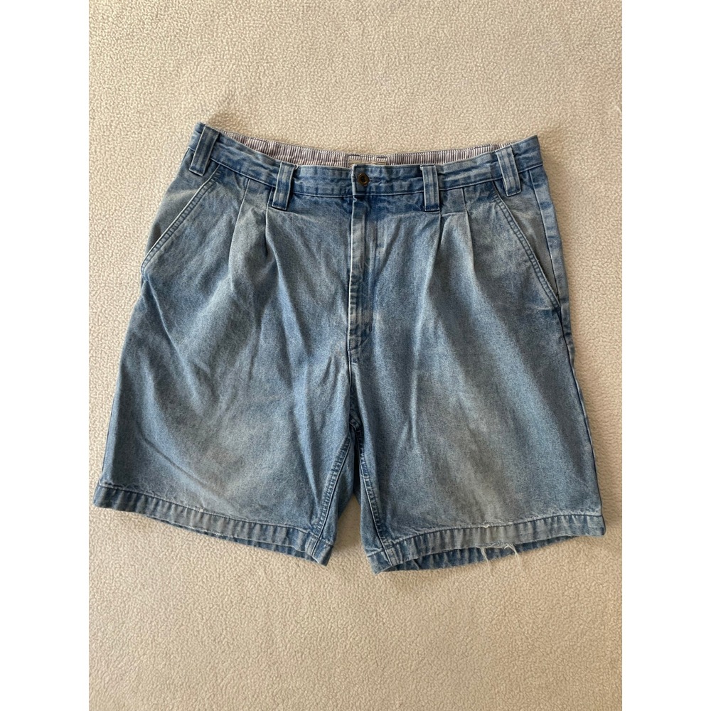 St. Johns Bay Mens 38 Shorts Light Blue Pleated Denim Cotton 38x8.5 Vintage